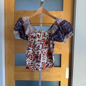 Joie Multicolor Floral Puff Sleeve Blouse